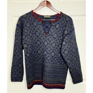 OLEANA OF NORWAY 100% Pure Wool Blue Green Fair Isle Pullover Sweater Sz Large